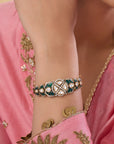 Emerald Kundan Polki Victorian Gold Bracelet