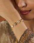 Ruby Floral Jadau Gold Bracelet