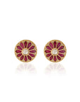 Gold Kundan Polki Pink Stud Earrings