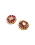 Gold Kundan Polki Pink Stud Earrings