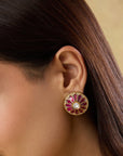 Gold Kundan Polki Pink Stud Earrings