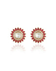 Kundan Gold Red Stud Earrings