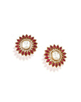 Kundan Gold Red Stud Earrings