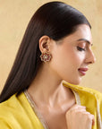 Gold Kundan Polki Phool Stud Earrings