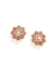Gold Kundan Polki Phool Stud Earrings