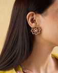 Gold Kundan Polki Phool Stud Earrings