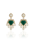 Gold Kundan Polki Trikone Earrings