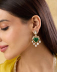 Gold Kundan Polki Trikone Earrings