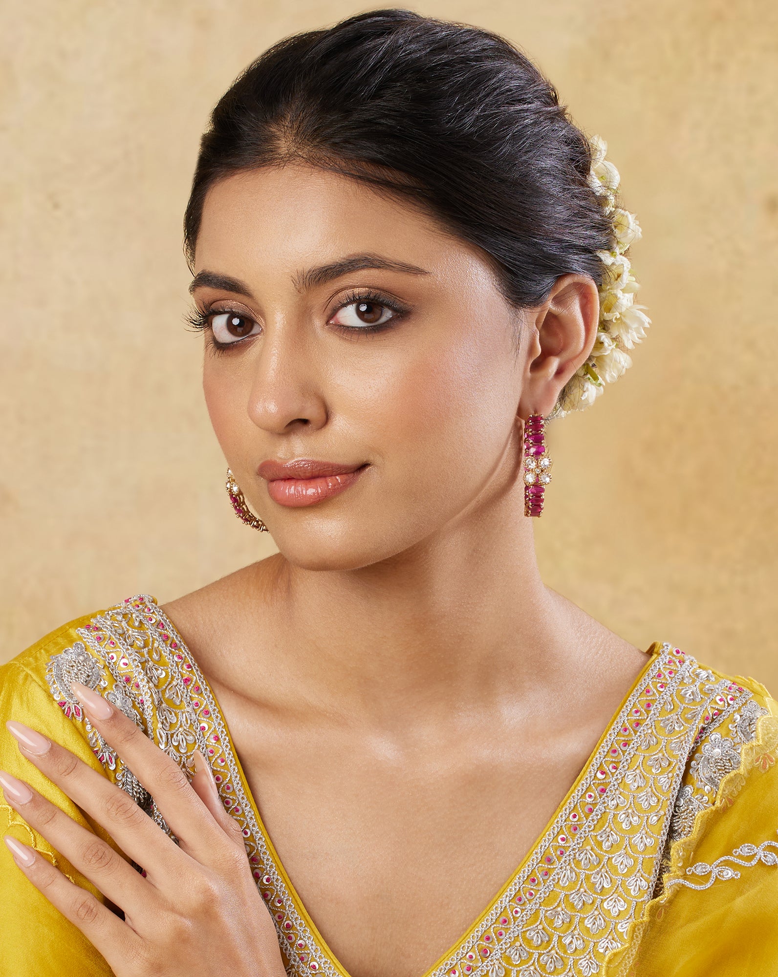 Manika Kundan Polki Hoop Earrings