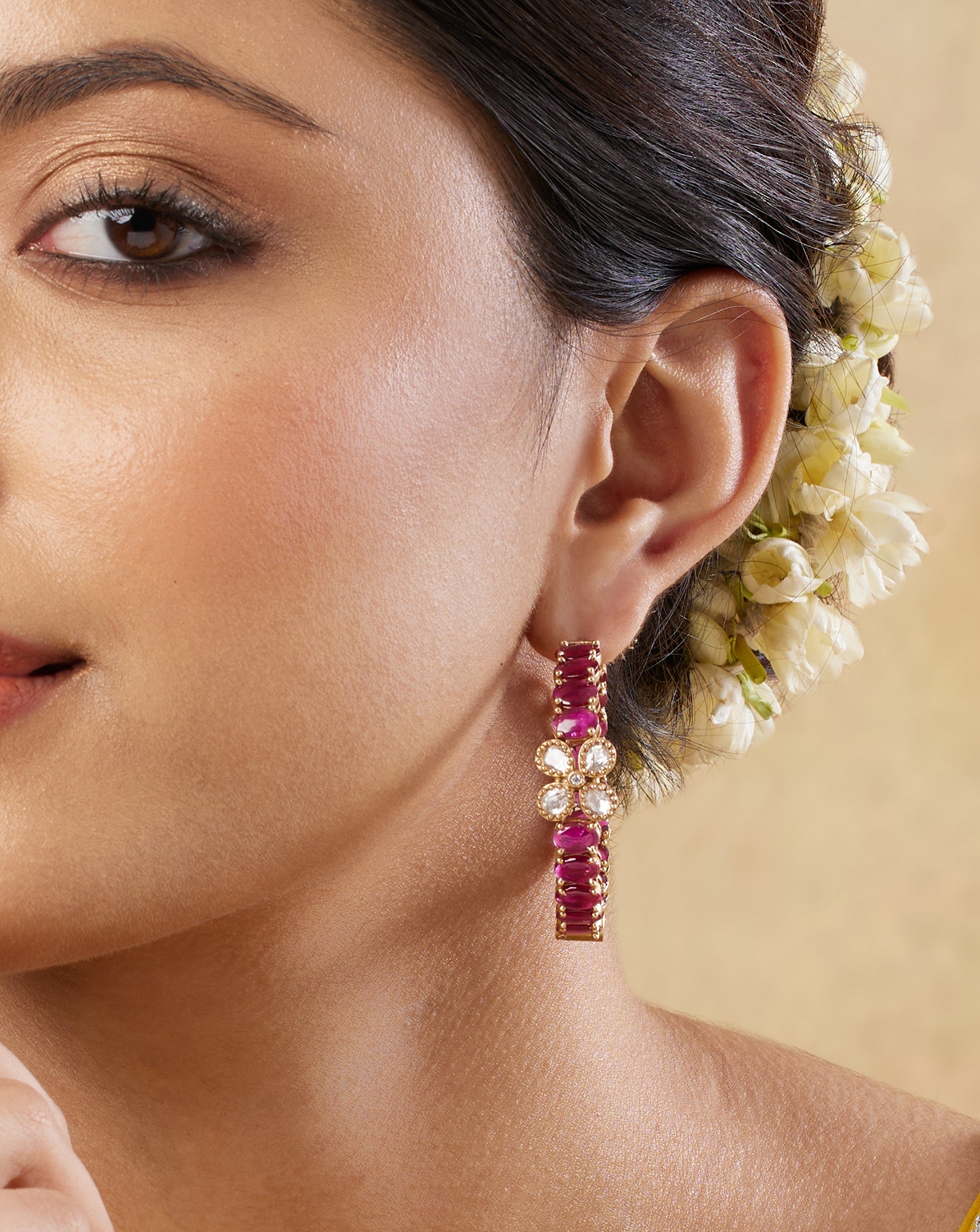 Manika Kundan Polki Hoop Earrings