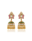 Floral Kundan Gold Jhumka Earrings