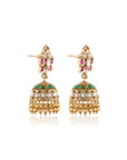 Floral Kundan Gold Jhumka Earrings