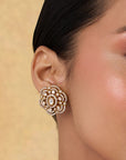 Kundan Floral Polki Gold Stud Earrings