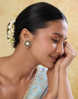 Emerald Green Kundan Polki Gold Stud Earrings