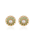 Emerald Green Kundan Polki Gold Stud Earrings
