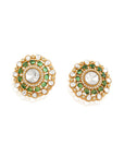 Emerald Green Kundan Polki Gold Stud Earrings