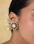 Emerald Green Kundan Polki Gold Stud Earrings