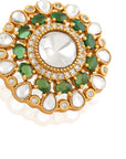 Emerald Green Kundan Polki Gold Stud Earrings