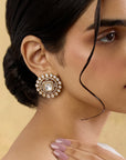 White Kundan Polki Gold Stud Earrings