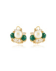 Kundan Pearl Emerald Gold Stud Earrings