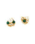 Kundan Pearl Emerald Gold Stud Earrings