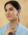 Kundan Pearl Emerald Gold Stud Earrings