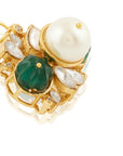 Kundan Pearl Emerald Gold Stud Earrings