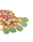 Pink Mint Kundan Gold Dangler Earrings