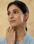 Pink Mint Kundan Gold Dangler Earrings