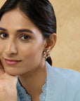 Kundan Green Enamel Gold Stud Earrings