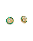 Kundan Gold Emerald Round Stud Earrings