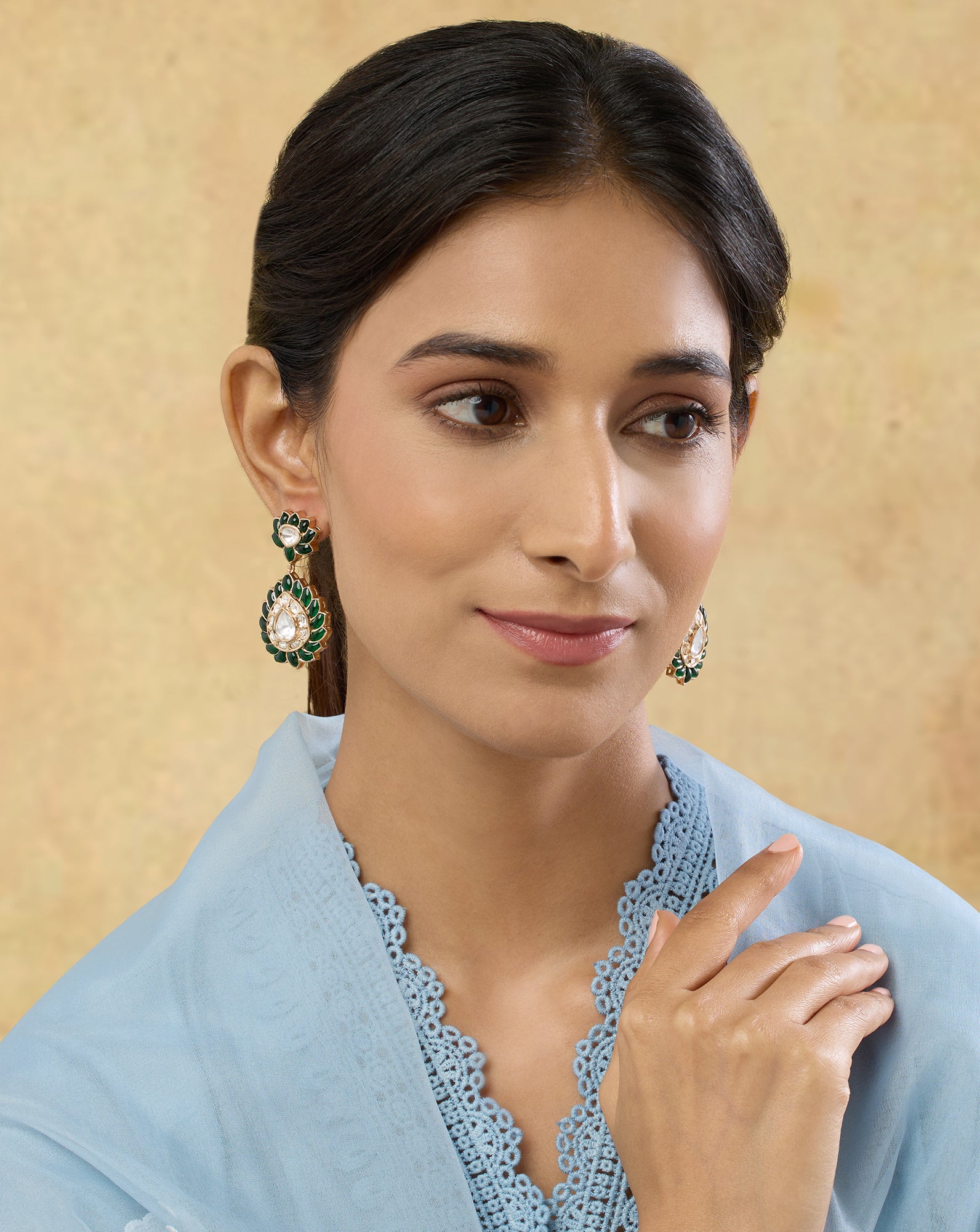 Liorna Green Kundan Danglers