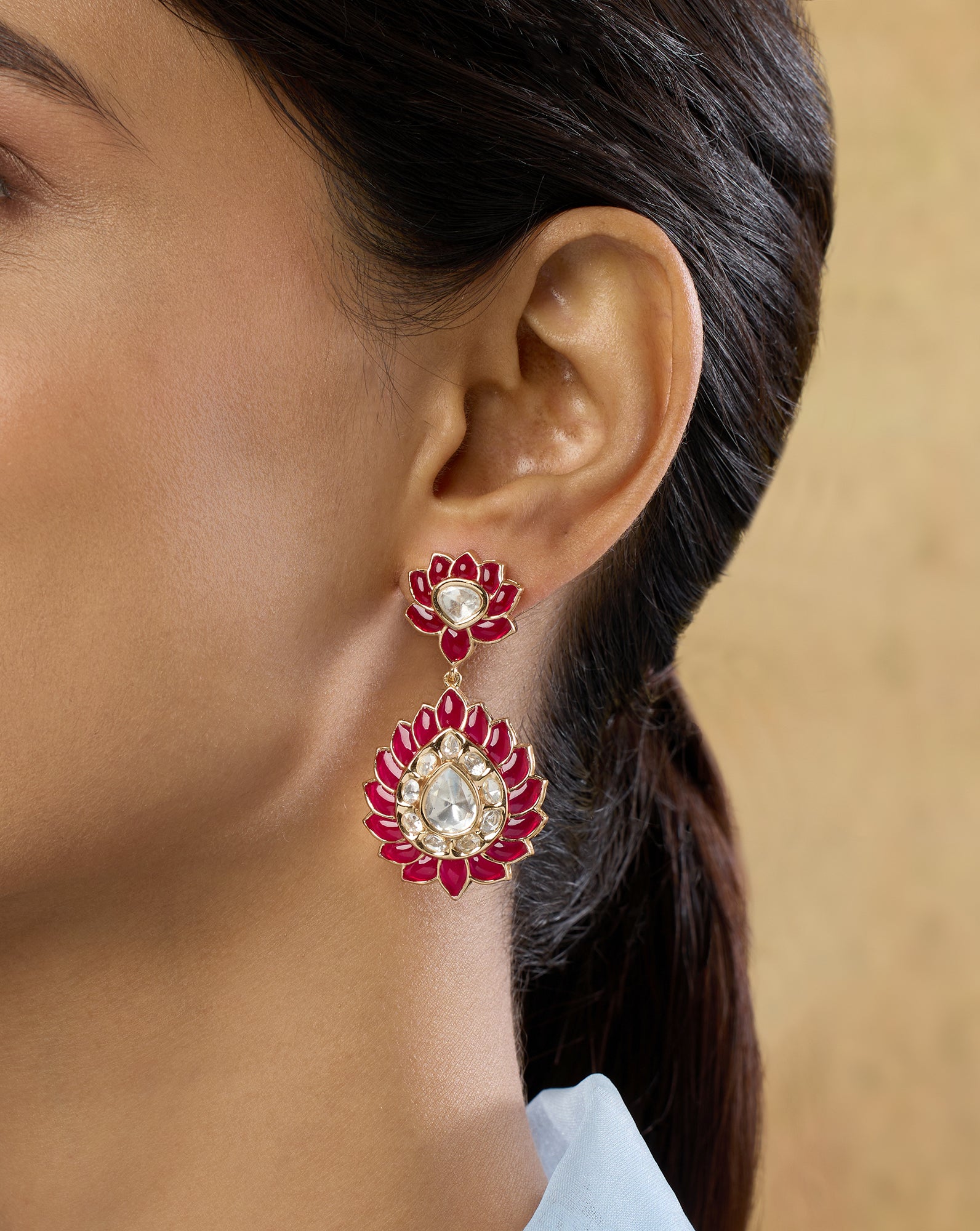Liorna Pink Kundan Danglers