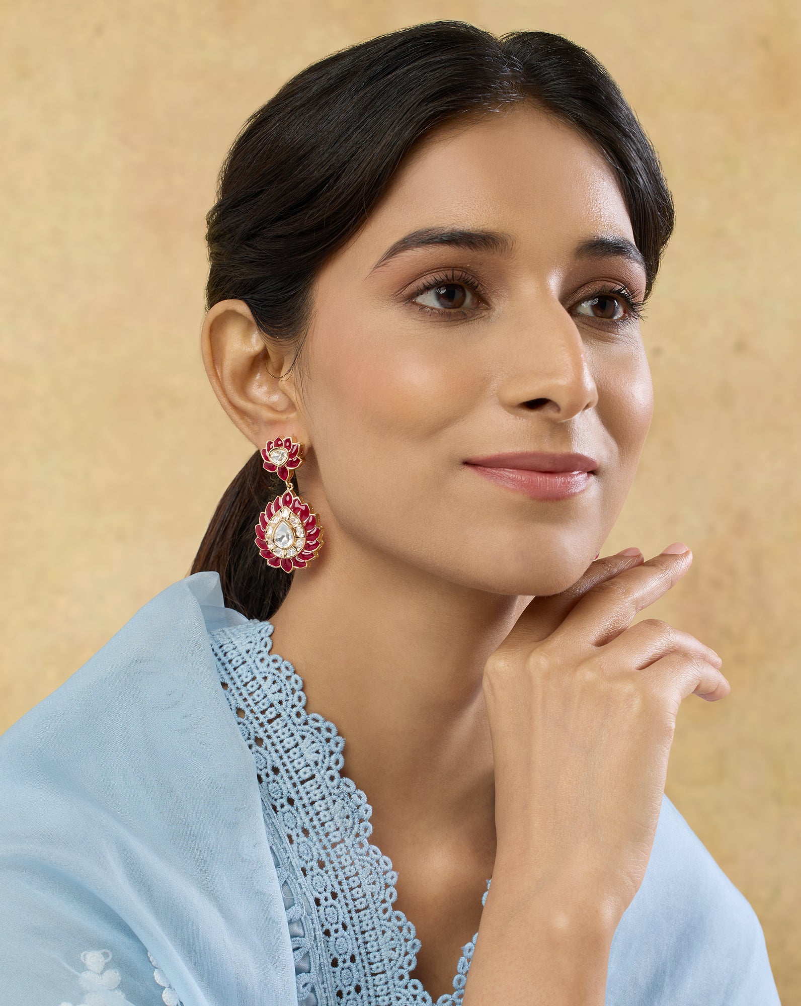 Liorna Pink Kundan Danglers