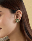 Kundan Gold Emerald Statement Stud Earrings