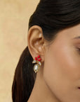 Orange Kundan Gold Stud Earrings