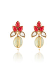 Orange Kundan Gold Stud Earrings