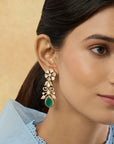 Kundan Gold Emerald Floral Dangler Earrings