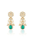 Kundan Gold Emerald Floral Dangler Earrings