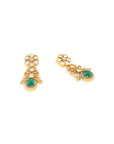 Kundan Gold Emerald Floral Dangler Earrings
