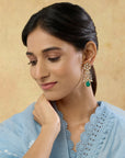 Kundan Gold Emerald Floral Dangler Earrings