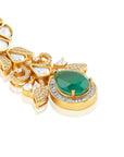 Kundan Gold Emerald Floral Dangler Earrings