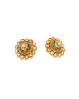 Kundan Red Green Gold Stud Earrings