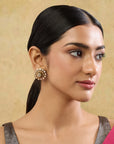 Kundan Red Green Gold Stud Earrings