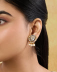Vintage Pearl Kundan Polki Gold Stud Earrings