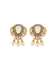 Vintage Pearl Kundan Polki Gold Stud Earrings