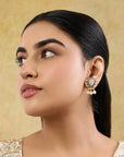 Vintage Pearl Kundan Polki Gold Stud Earrings