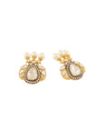 Vintage Pearl Kundan Polki Gold Stud Earrings