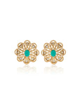 Aqua Kundan Polki Gold Stud Earrings