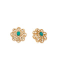 Aqua Kundan Polki Gold Stud Earrings